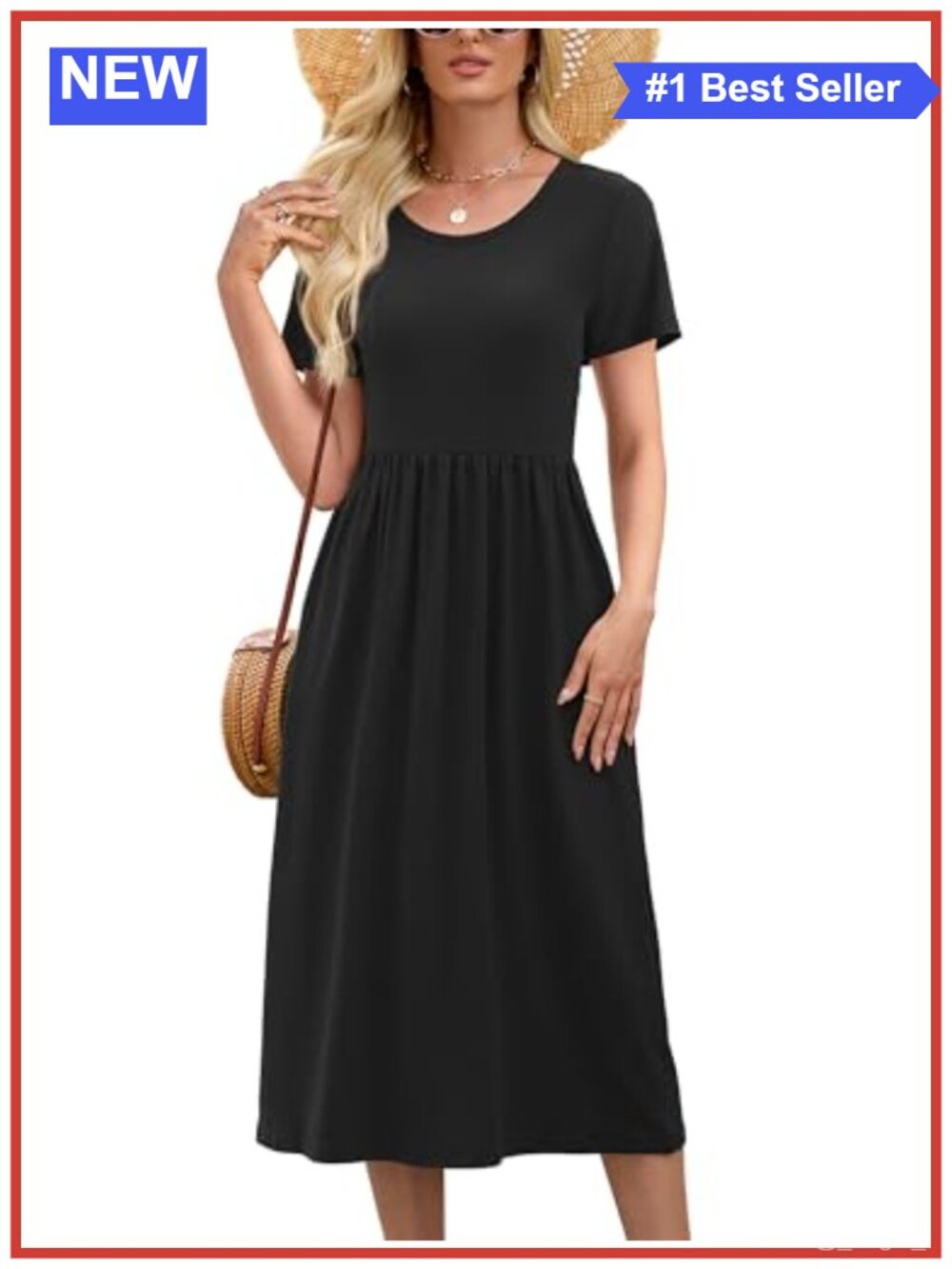Women's Casual Short Sleeve Midi Dress Pockets Polyester Spandex